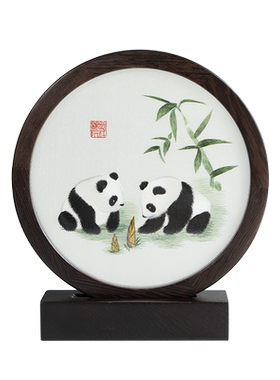 蜀江锦院熊猫胜意生趣蜀绣刺绣双面绣中国特色礼物工艺品送老外