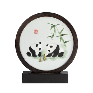 蜀江锦院熊猫胜意生趣蜀绣刺绣双面绣中国特色礼物工艺品送老外