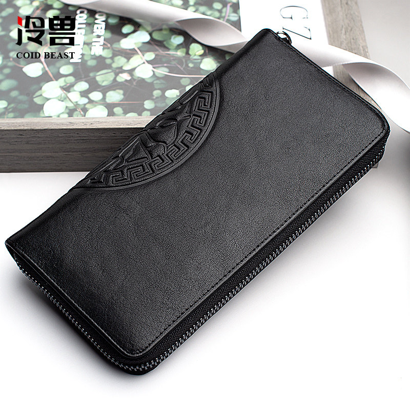 冷兽钱包男士长款真皮手包新款潮牌软皮夹手拿包牛皮拉链小手抓包