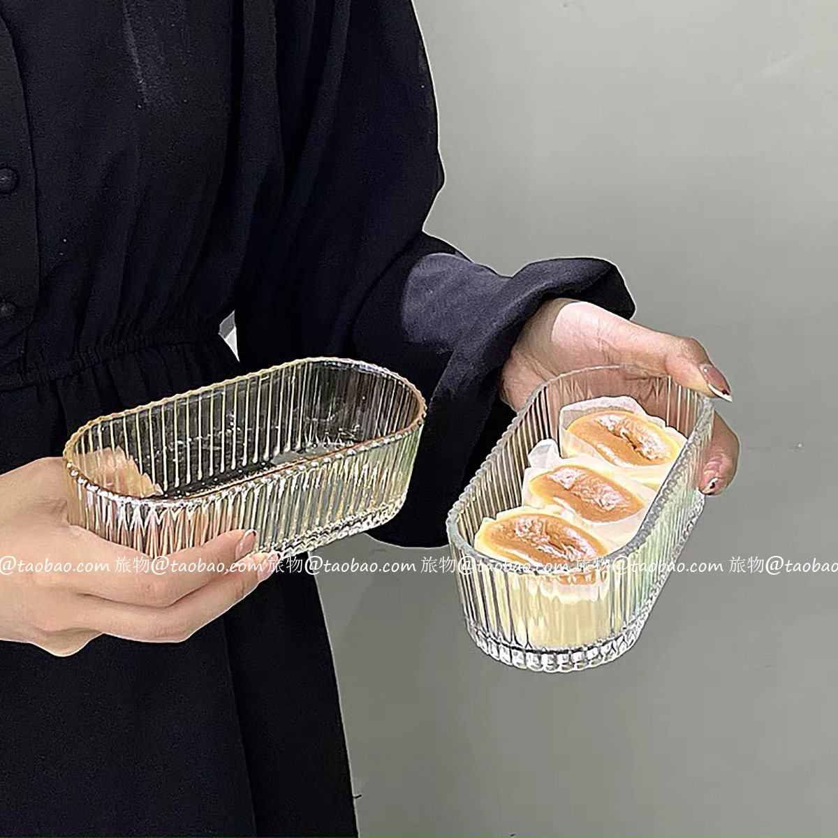 简约条纹透明多功能收纳器皿碗