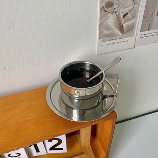 不锈钢英式 ins风小众复古轻奢咖啡杯碟拿铁杯套装 下午茶杯子茶杯