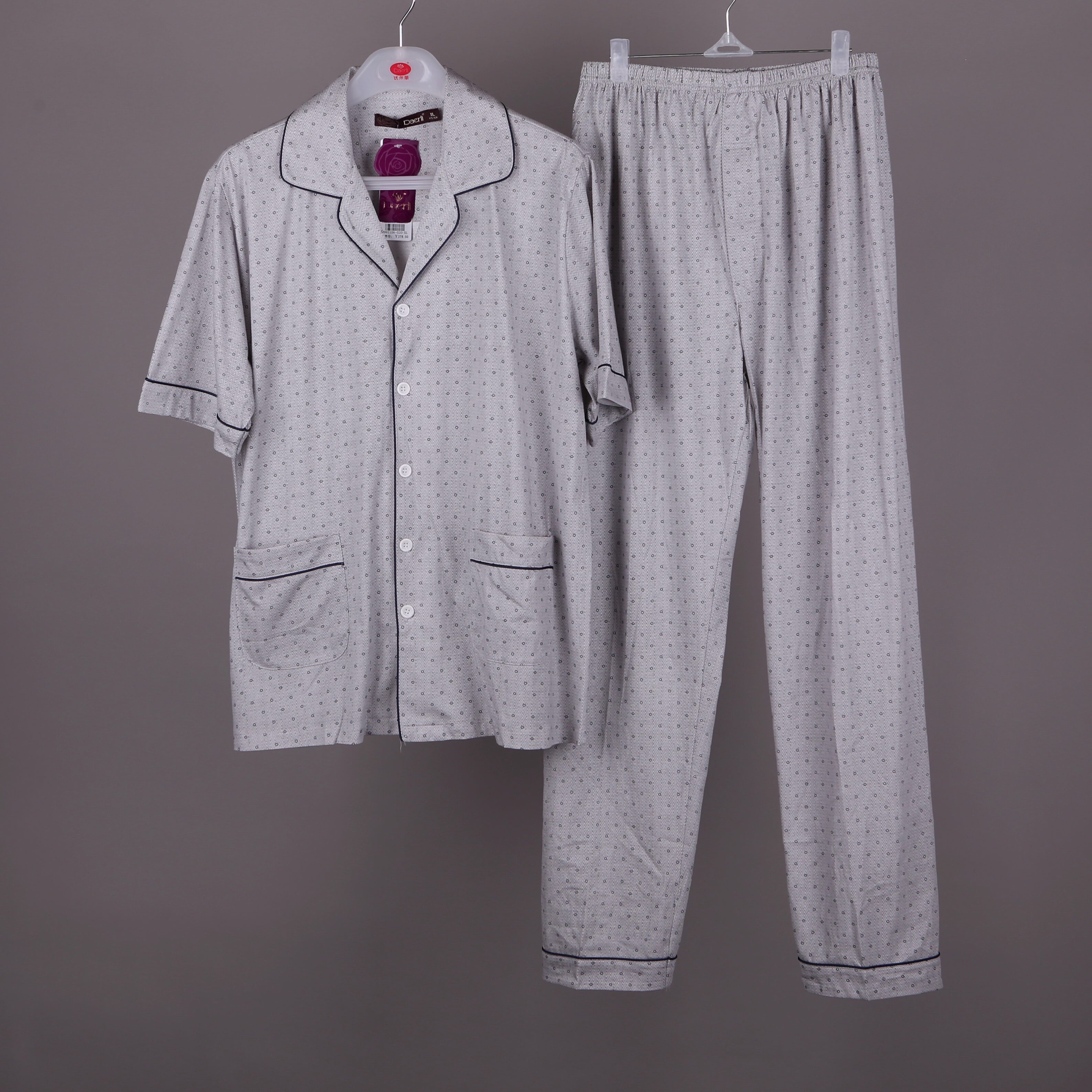 达尔丽男新款睡衣夏季短袖长裤针织棉纯棉开衫家居服套装d991106