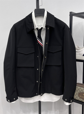 镇店好货!25年秋季纯黑色翻领双口袋工装夹克外套微阔宽松茄克衫