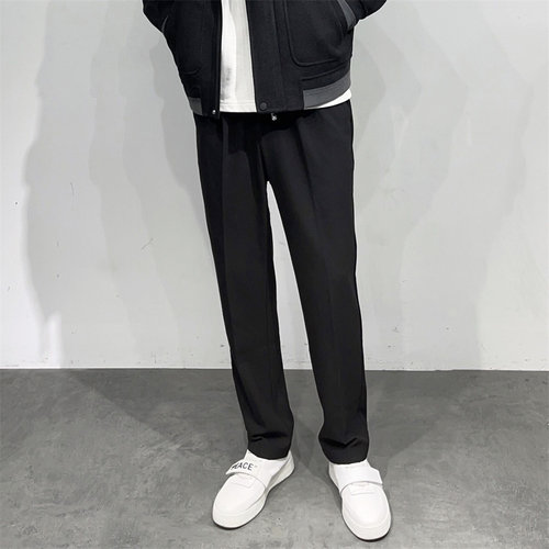 宽松直筒松紧腰休闲长裤