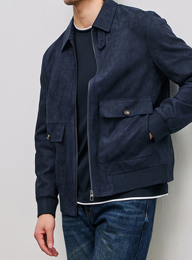 意式LP风格 冬季老钱红麂鹿皮绒短款拉链羽绒夹克男鸭绒通勤外套