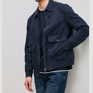 意式LP风格 冬季老钱红麂鹿皮绒短款拉链羽绒夹克男鸭绒通勤外套