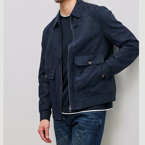 意式LP风格 冬季老钱红麂鹿皮绒短款拉链羽绒夹克男鸭绒通勤外套