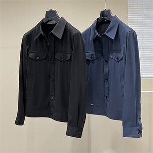 轻奢系春季日本进口斜纹面料缎面垂坠工装翻领夹克男休闲短款外套