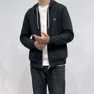 DT高端系春秋季麦穗绣花连帽拉链夹克衫简约高支羊毛黑色弹力外套