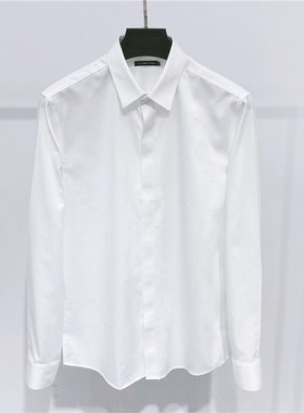 DH原创25年秋季纯色长袖免烫衬衫男士休闲全棉方领抗皱青年白衬衣