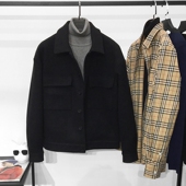 羊毛呢子多口袋外套黑色 双面呢翻领工装 短款 夹克男韩版 潮牌秋冬款