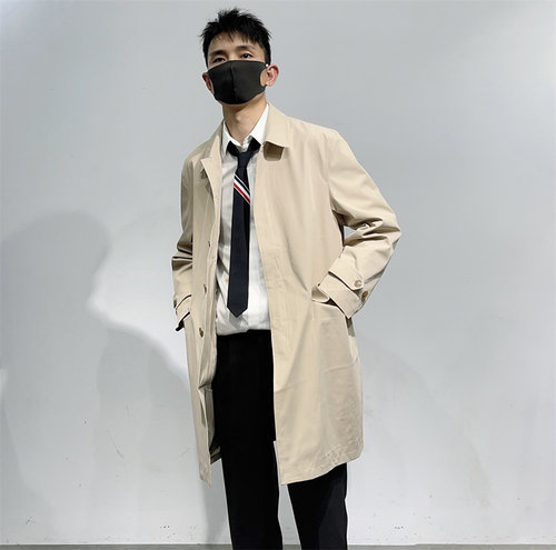 轻奢系 三防面料男士宽松版翻领中长款简约卡姆登风衣外套 卡其色