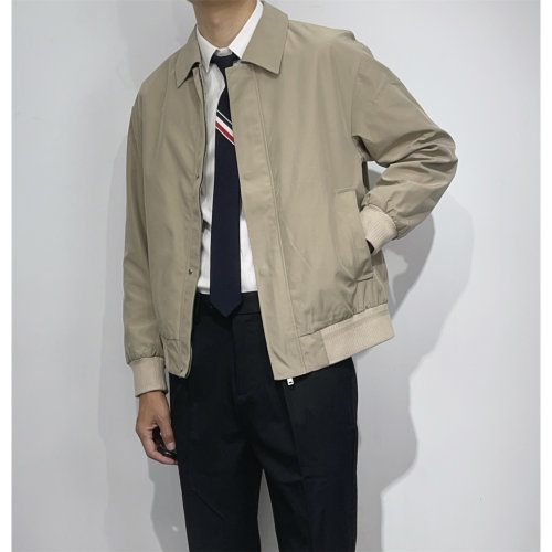 意式老钱风 秋季男士合身版翻领拉链通勤夹克衫 纯色茄克衫外套