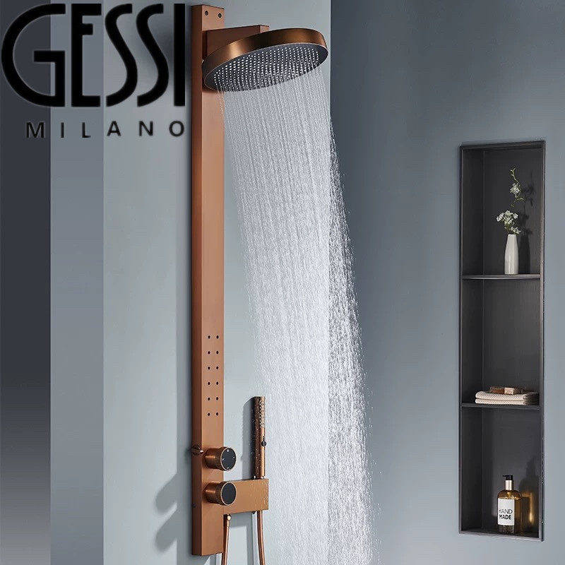 意大利捷仕明装花洒全铜玫瑰金腰背喷浴室增压淋浴花洒套装
