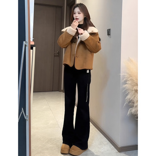 2025冬装搭配一整套高级感复古皮毛一体双面羊羔毛短外套长裤套装