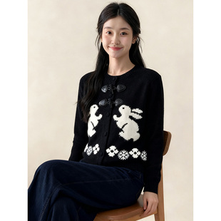 套装 牛仔裤 一整套2025韩系ootd穿搭黑色牛角扣针织衫 超好看深冬装