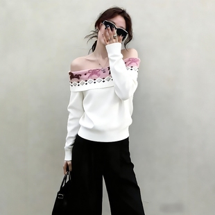 巨好看冬装2025气质一整套毛衣穿搭一字领时尚针织衫阔腿裤套装女