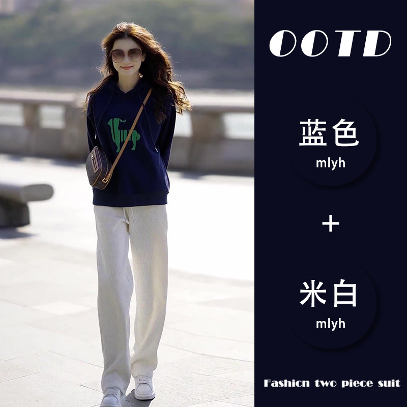 早春装女2026新款高级感小个子穿搭一整套微胖显瘦遮肉卫衣两件套