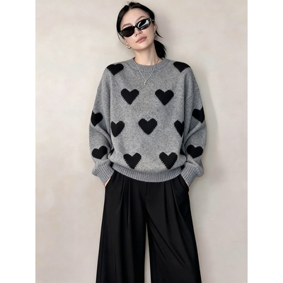 慵懒风爱心毛衣套装女
