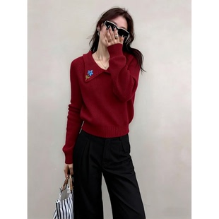 巨好看冬装套装韩系2025设计感超好看花朵刺绣毛衣阔腿裤套装裤女