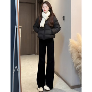 套装 棉服上衣休闲裤 女 一整套韩系chic慵懒风黑色短款 超好看深冬装