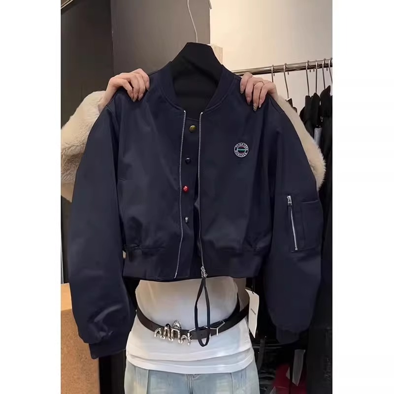 高级感超好看独特别致黑色立领夹克外套女装