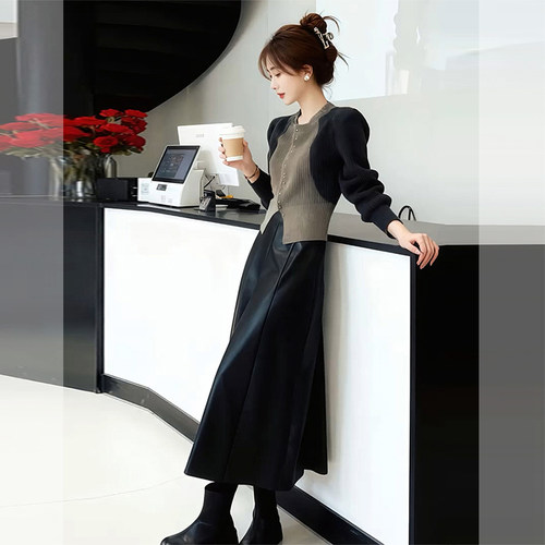 小香风掐腰针织衫半身裙两件套装