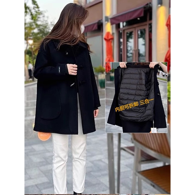可拆卸羽绒内胆双面毛呢外套女