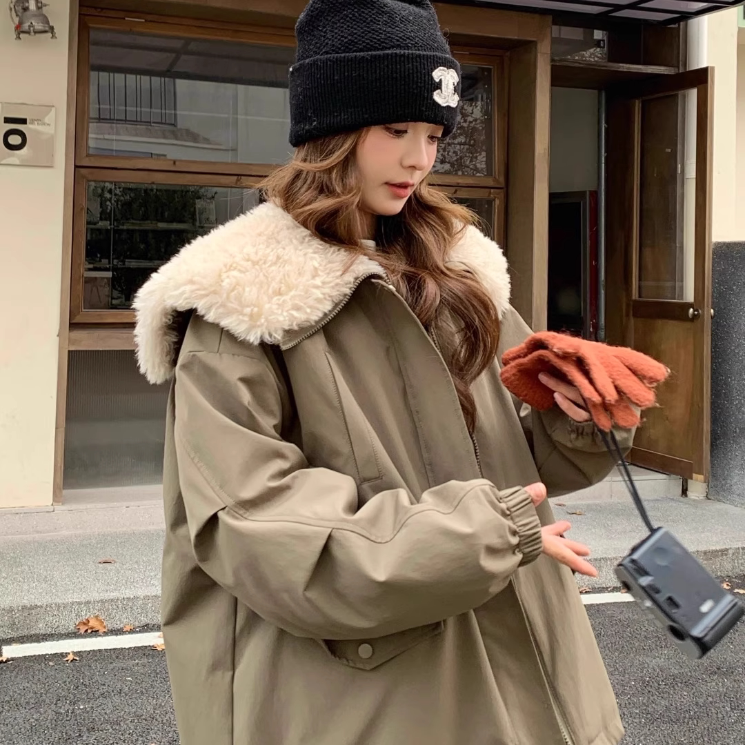 工装内胆白鸭绒派克服冬季2025新款宽松休闲中长款翻领保暖棉服女