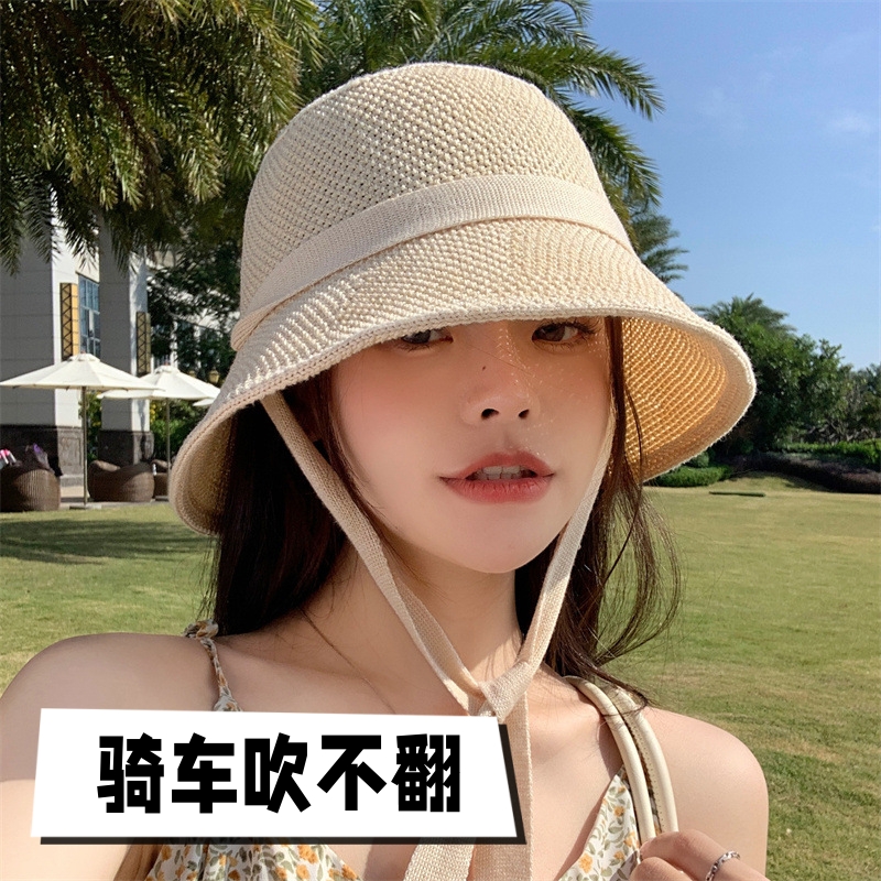 骑电瓶车戴的防风帽子吹不翻防晒鱼夫女帽2024新款遮阳渔夫帽夏季