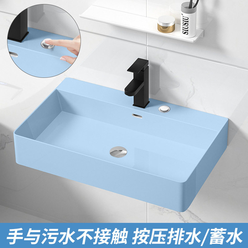 台控按压式排水洗漱盆长方形洗脸面盆挂墙式洗手池挂盆小号洗手槽