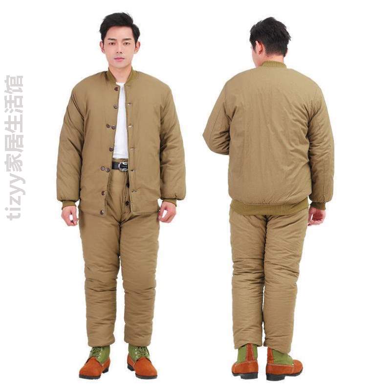 棉裤男士式87黄防寒冷库冬季棉袄加厚套棉衣女工作服军老款劳保}
