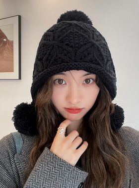 可爱仙女毛球镂空针织帽