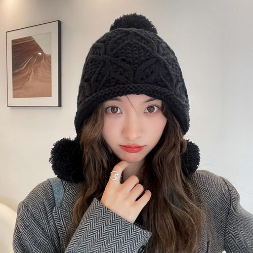 可爱仙女毛球镂空针织帽