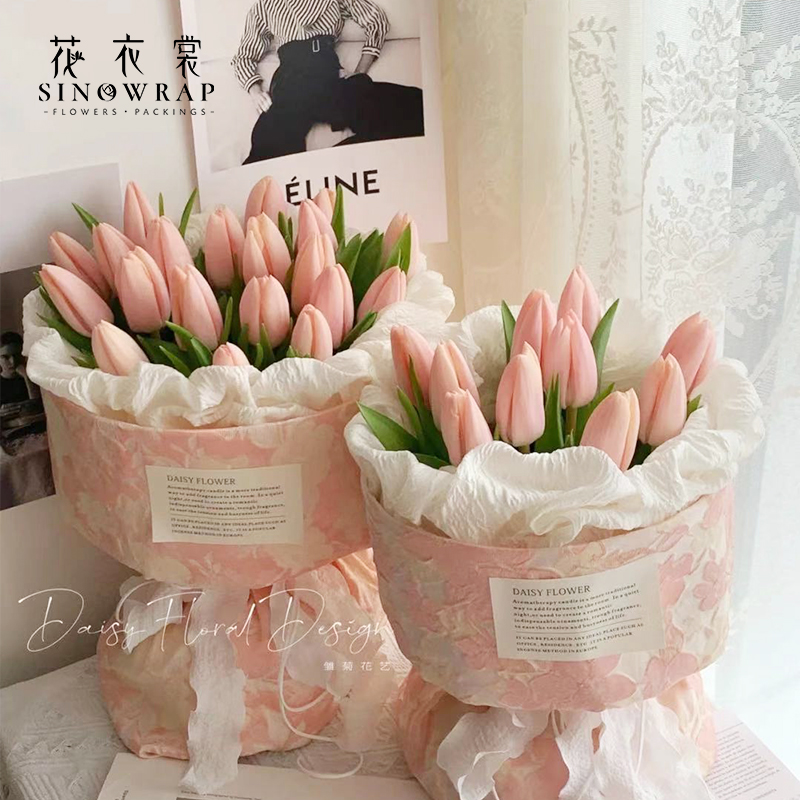 粉色提花樱花布艺面料鲜花花束