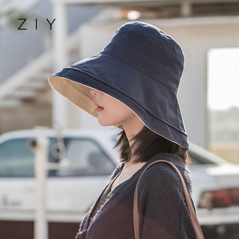 3双面渔夫帽女夏韩版潮百搭日系防紫外线太阳大沿遮阳大檐帽子防晒
