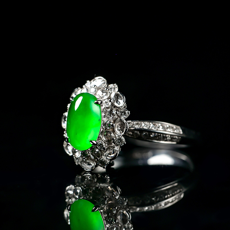 羊子珠宝 至简 老坑冰种满色鲜阳绿翡翠18K金镶嵌戒指11.11