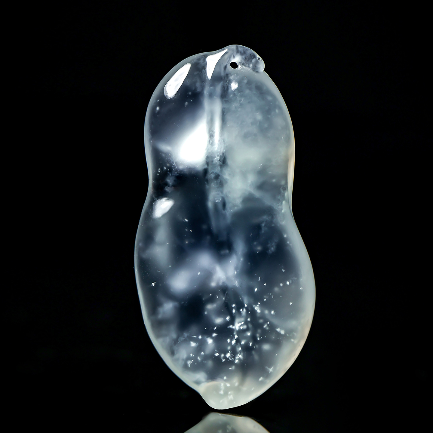 羊子珠宝 晓风清 老坑冰玻种起胶雪花棉随形翡翠福叶吊坠11.30