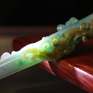 羊子珠宝  御宇腾霄 老坑黄加绿仿古螭龙翡翠yan嘴F