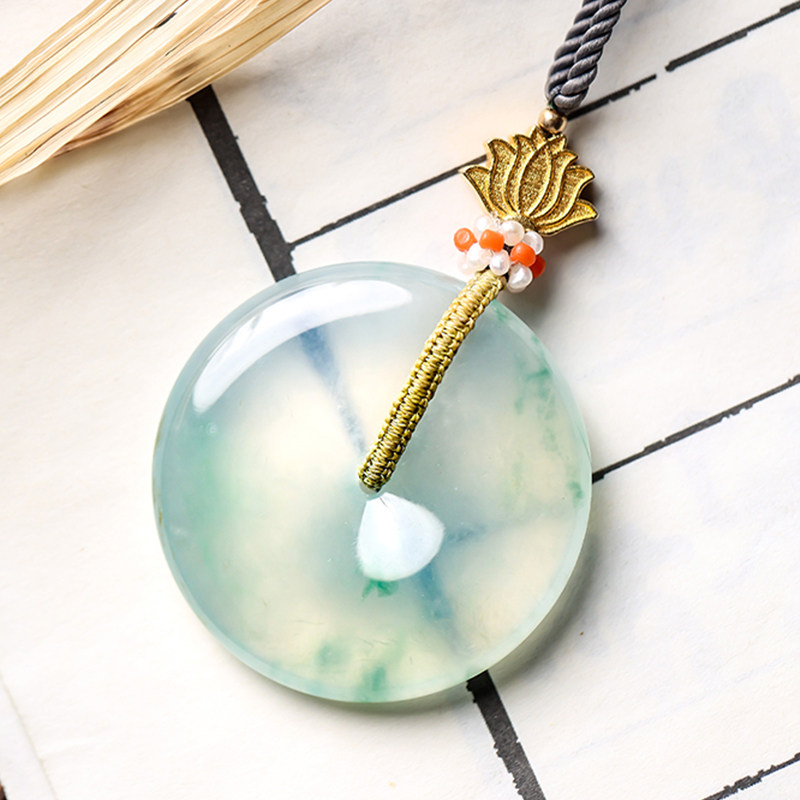 羊子珠宝 冰绡藏春 老坑高冰种飘绿起胶翡翠平安扣挂件F