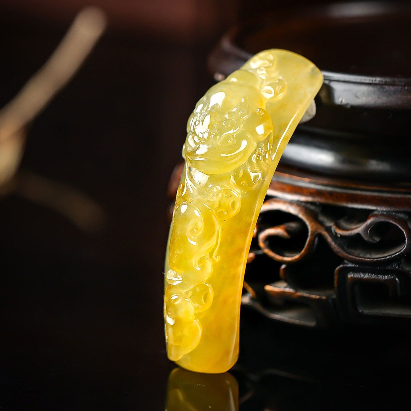 羊子珠宝 镇库天禄 老坑冰种黄翡金蟾铜钱翡翠手牌1.5