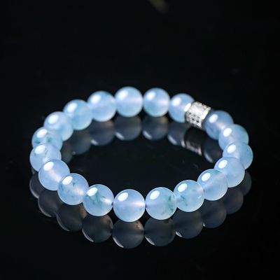 羊子珠宝 魂灵 老坑高冰飘绿花起莹圆润翡翠珠串6.3