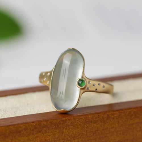 羊子珠宝天然翡翠高冰蛋面戒指