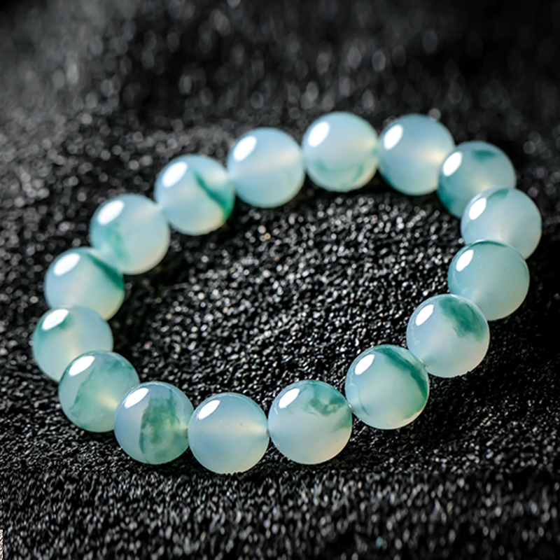 羊子珠宝  瑶珠绪庆 凝碧集韵老坑冰种飘绿花翡翠圆珠珠串11.13