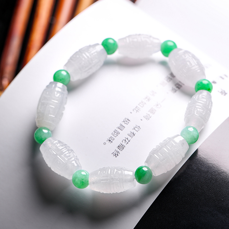 羊子珠宝  虚明见深 老坑种白冰仿古桶珠手串