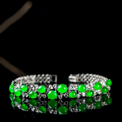 羊子珠宝 翠星璀璨 老坑冰种阳绿蛋面设计款翡翠手链12.13