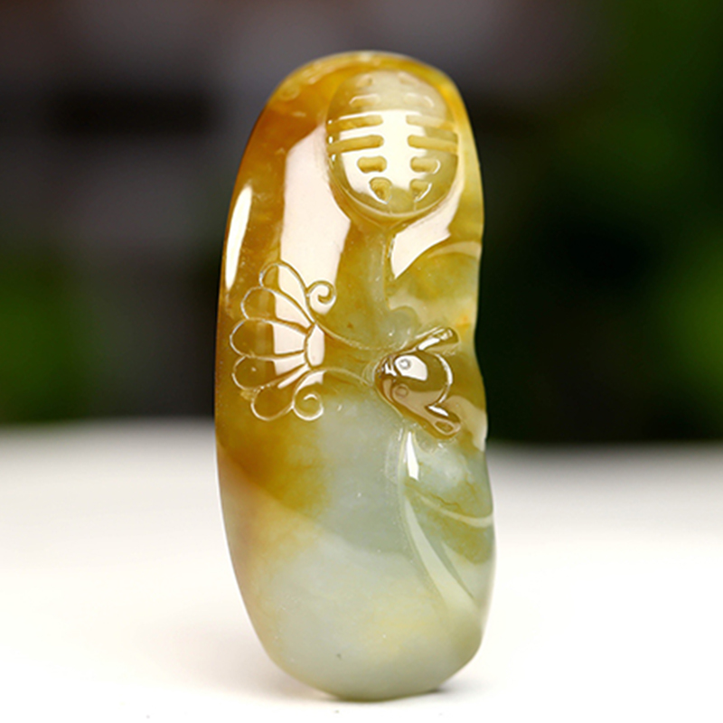 羊子珠宝 《厚德载物》大师作品冰黄翡三面随形雕翡翠吊坠