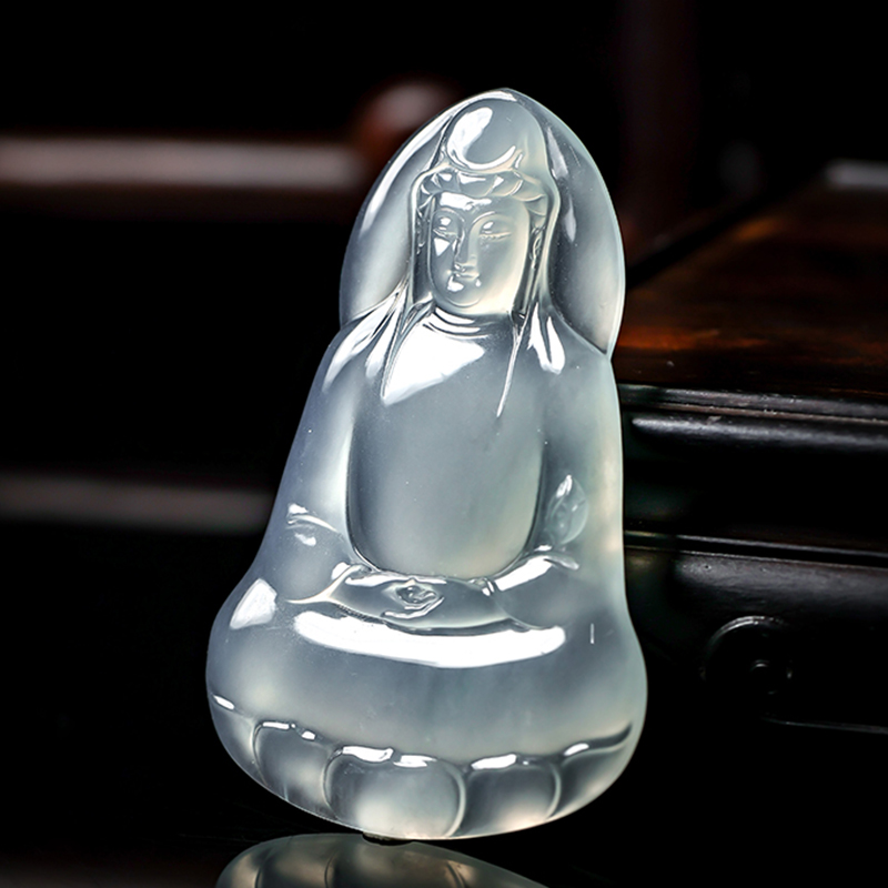 羊子珠宝 莲境澄观   老坑高冰种水润素衣翡翠观音挂件11.16