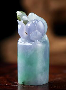 羊子珠宝 清和福鹭 老坑冰种三彩苏工俏色巧雕翡翠花鸟印章7.23