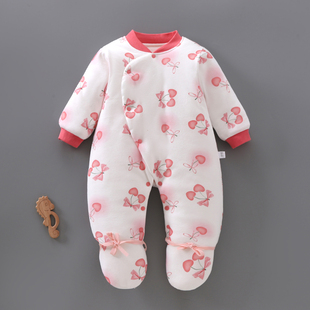 新初生婴儿薄棉衣服加棉包脚连体衣冬季宝宝纯棉哈衣秋冬款夹棉衣
